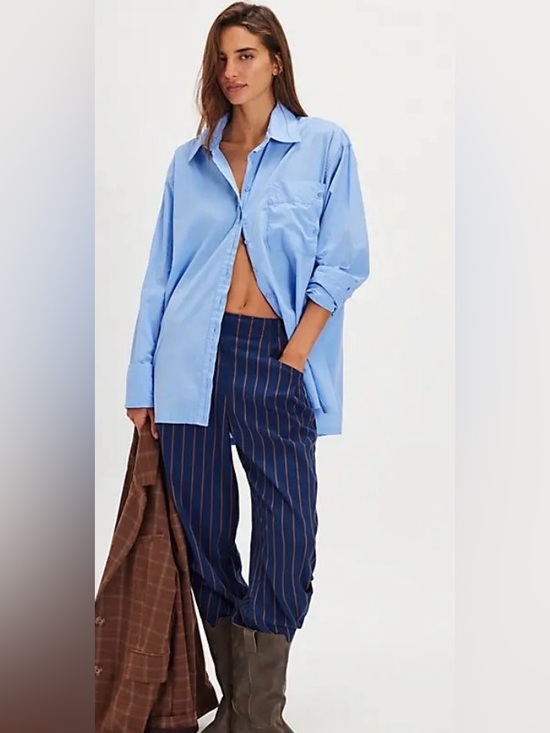 Free People We The Free Hallie French Cuff Shirt. Blue vista - Picture 3 of 3